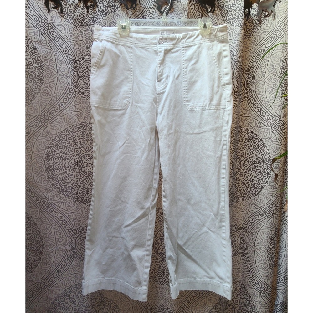 89th + Madison Cropped Pants Women Size 10 White Utility Cotton Blend High Rise